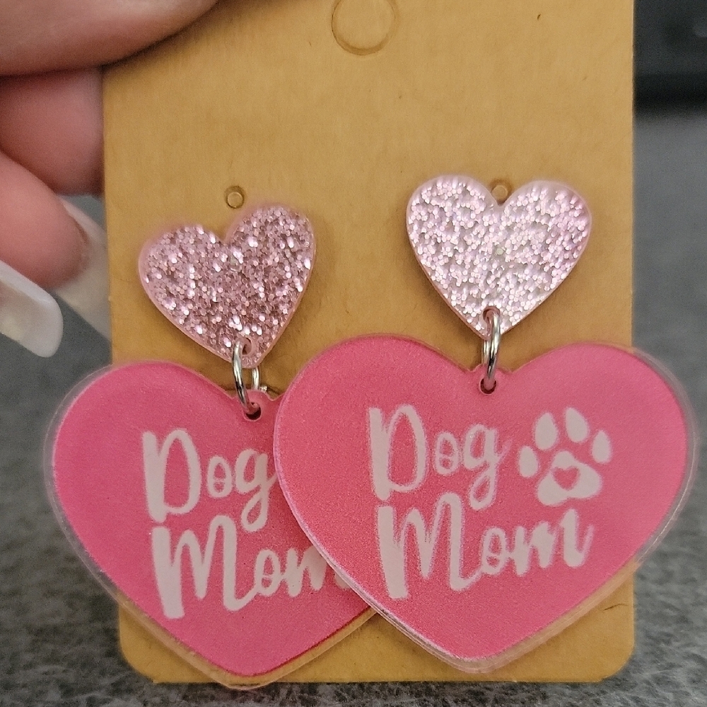 Pink Glitter Dog Mom Earrings